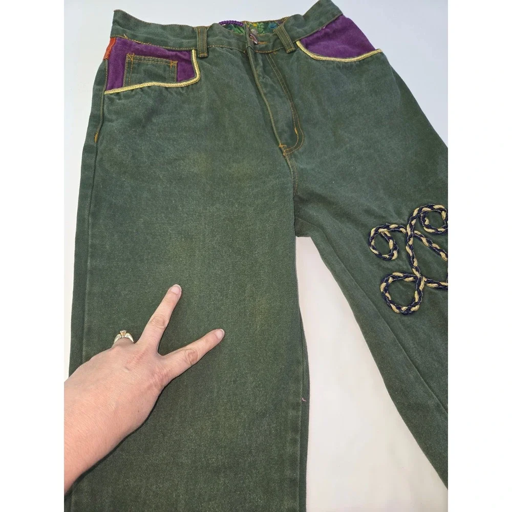 Vintage Major Damage Colorblock Jeans Green Purple Mens Size 30 High Rise 90s